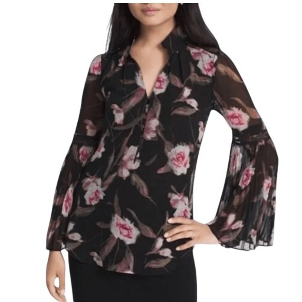 WHITE HOUSE BLACK MARKET Gabrielle Floral Print‎ Blouse Accordion Sleeves EUC 4P